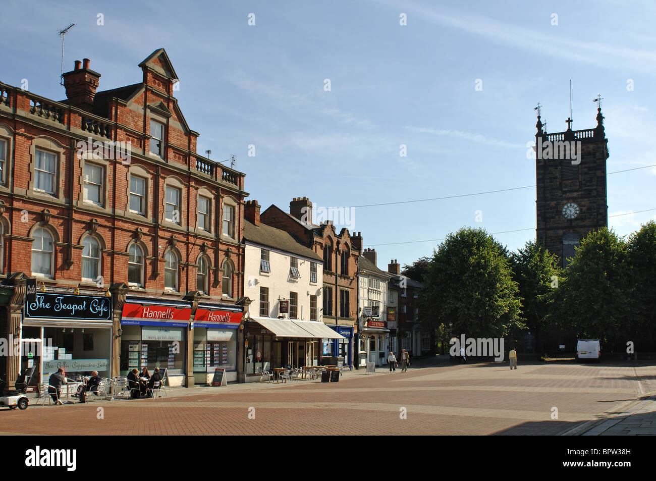 Market Place and St. Modwen`s Church, Burton on Trent, Staffordshire, England, UK Stock Photo